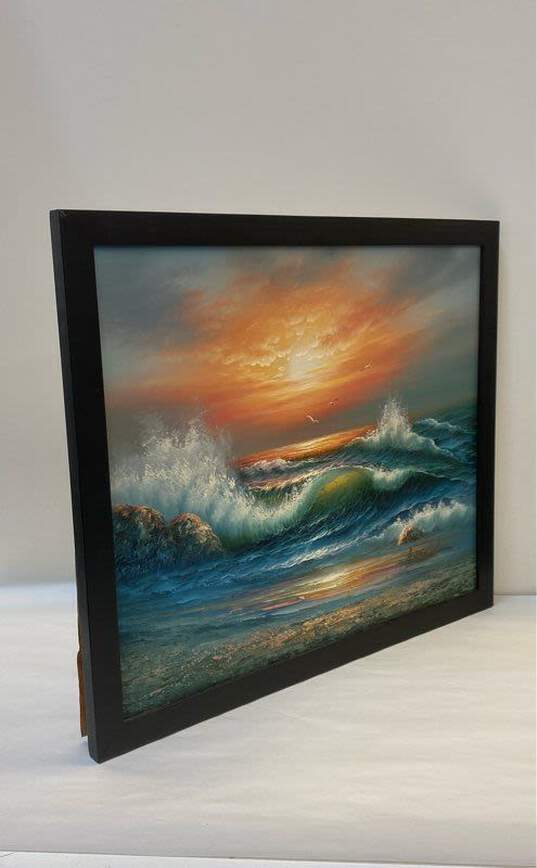 Ocean Sunset Oil on canvas by A. Kirkham Signed. Framed image number 2