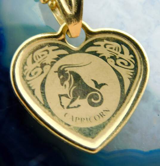 18K Gold Etched Capricorn Heart Pendant Fancy Ball Bead Chain Necklace 4.5g image number 2