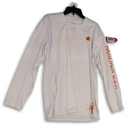 NWT Mens White Orange Crew Neck Long Sleeve Pullover T-Shirt Size Large