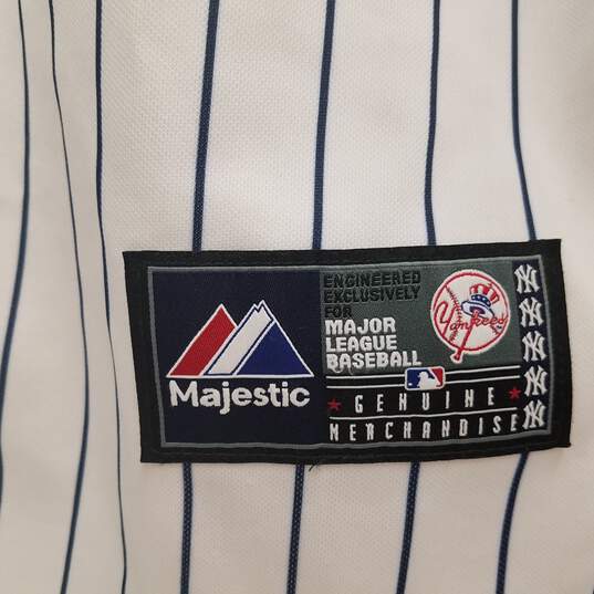 Majestic Men's New York Yankees Derek Jeter #2 White Pin Striped Jersey Sz. M (With Captain's Patch) image number 4