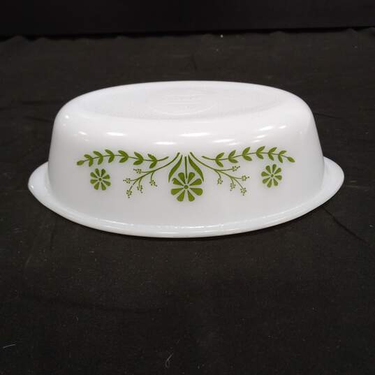 White Glass Bake Dish w/ Green Floral Design image number 4