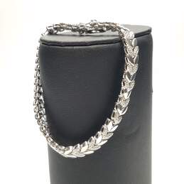 FAS Sterling Silver Melee Diamond Leaf Shaped High Polished Link 7in Bracelet 18.3g alternative image