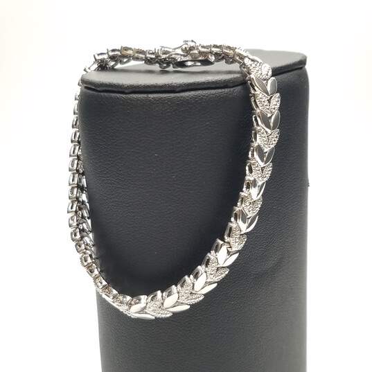 FAS Sterling Silver Melee Diamond Leaf Shaped High Polished Link 7in Bracelet 18.3g image number 2