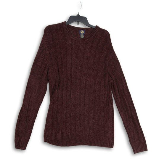 Womens Maroon Knit Long Sleeve Crew Neck Pullover Sweater Size M image number 1
