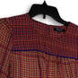Womens Multicolor Geometric 3/4 Sleeve Round Neck Back Zip Blouse Top Sz M image number 3