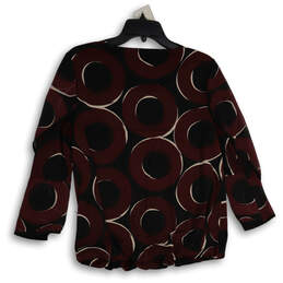 Womens Burgundy Black Geometric Long Sleeve Pullover Blouse Top Size M alternative image