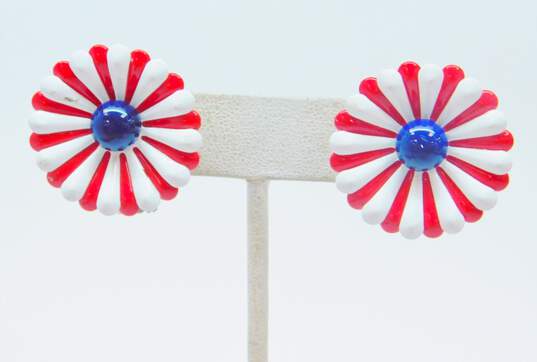 Vintage Americana Mod Flower Red White & Blue Jewelry 69.0g image number 3
