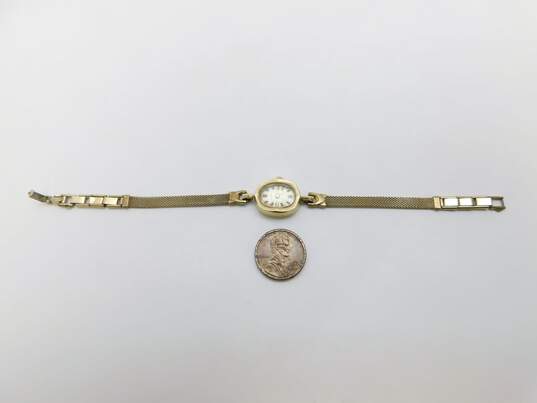 14K Gold Vintage Elgin Swiss Mesh Chain Ladies Watch 11.2g image number 5