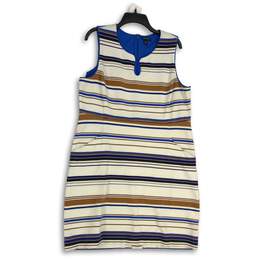 Lands' End Womens Multicolor Striped Sleeveless Back Zip Sheath Dress Size 18