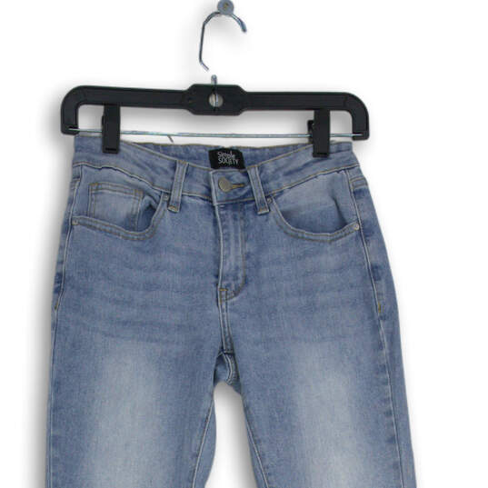 Womens Blue Medium Wash 5 Pocket Design Slit Flared Denim Jeans Size 3/26 image number 3