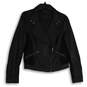 Womens Black Long Sleeve Asymmetrical Zip Motorcycle Jacket Size Medium image number 1