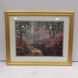 Framed Art Print Of Path Between Colorful Flowering Trees In Forest