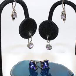 Bundle Of 3 Sterling Silver Amethyst & Dark Purple Glass Earrings - 5.7g