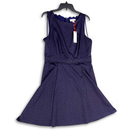 NWT Womens Blue Scalloped Round Neck Sleeveless Back Zip A-Line Dress Sz L