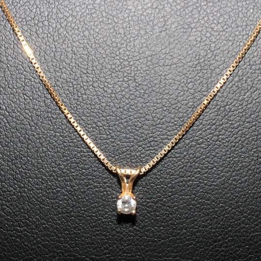 14K Yellow Gold 3mm Round Diamond Solitaire Pendant Necklace - 1.90g image number 3