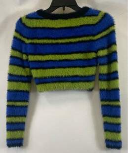 UNIF Women's Green/Blue Stripe Crop Sweater- XS alternative image