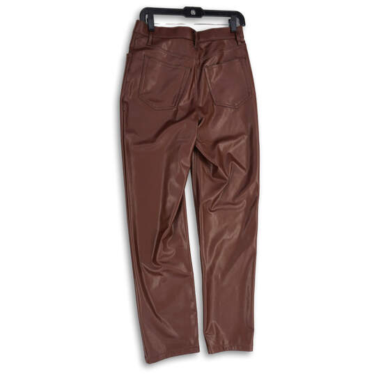 Womens Brown Leather Flat Front Straight Leg Ankle Pants Size 28/6L image number 2