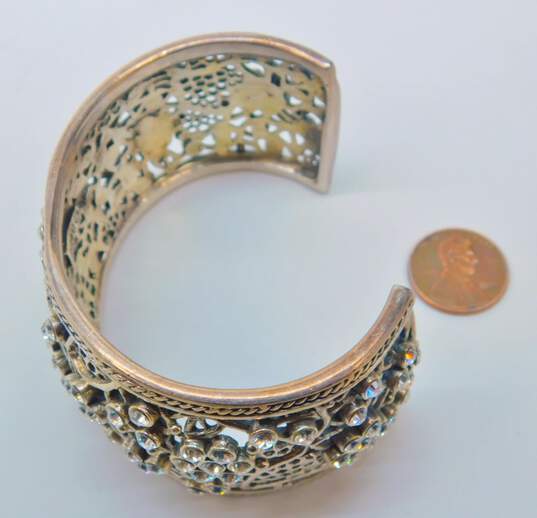 Barse Sterling Silver CZ Ornate Floral Wide Cuff Bracelet 95.8g image number 5