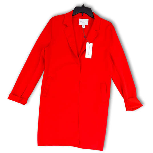 NWT Womens Red Long Sleeve Notch Lapel Button-Front Overcoat Size Large image number 1