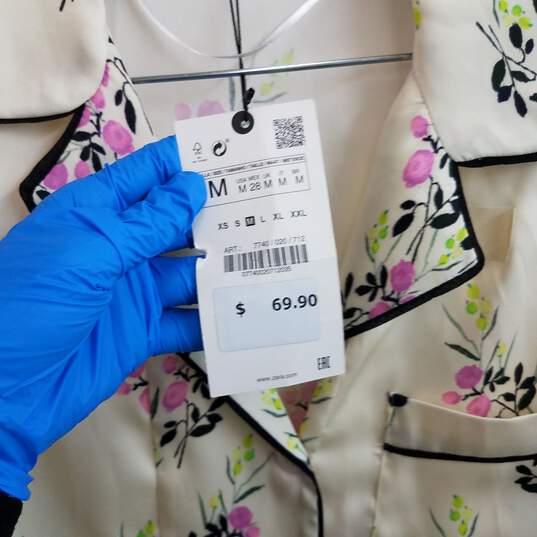 Zara satin floral print pajama style shirt nwt M image number 2