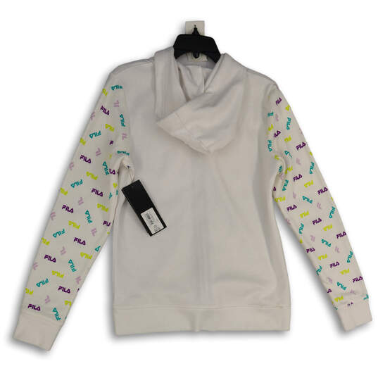 NWT Womens White Long Sleeve Kangaroo Pocket Pullover Hoodie Size Medium image number 2