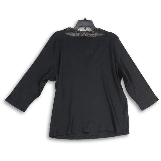 NWT Womens Black Lace V-Neck Long Sleeve Pullover Blouse Top Size 3X image number 2