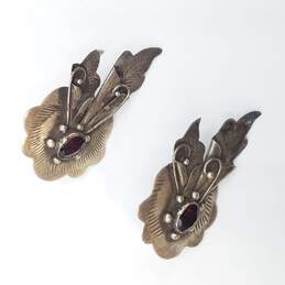 Sterling Silver Flower W / Garnet Stone Earrings 10g alternative image