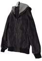 Mens Black Faux Leather Long Sleeves Hooded Full Zip Jacket Size XL image number 1