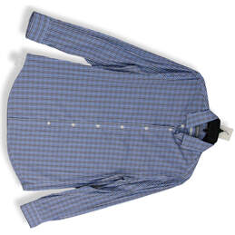 Womens Blue Plaid Slim Fit Stretch Button-Up Shirt Size 15.5 31/33 Medium