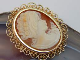 Vintage 14K Yellow Gold Carved Cameo Brooch 6.7g