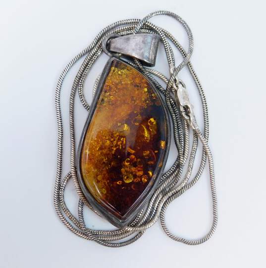 Artisan 925 Chunky Amber Pendant Necklace 29.2g image number 4