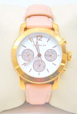 Coach Designer Rose Gold Tone Pink Leather Band Women's Chronograph Watch 53.2g