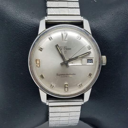 Vintage Le Gran Superautomatic Day-Date Stainless Steel Watch image number 1