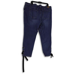 Womens Blue Dark Wash Stretch Pockets Ankle Lace Denim Capri Jeans Size 26 alternative image