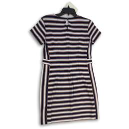 Womens Multicolor Striped Short Sleeve Round Neck Back Zip Sheath Dress Size 6 alternative image