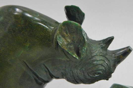 2 Hand Carved Verdite African Jade Stone Rhino Sculptures Figurines image number 3