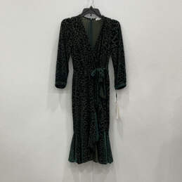 NWT Womens Green Animal Print V-Neck Long Sleeve Back-Zip Wrap Dress Sz 2P
