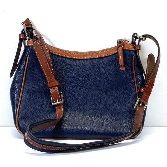 Dooney & Bourke Zip Shoulder Bag Navy/Brown Leather image number 2