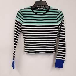 Womens Multicolor Striped Long Sleeve Crew Neck Pullover Cropped Top Size S