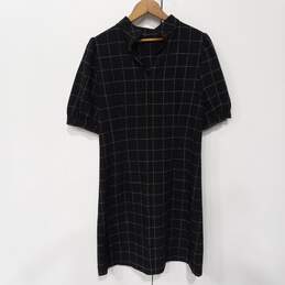 Loft Black And White Checkered Short Puff Sleeve Mock Neck Dress Size 8 NWT alternative image