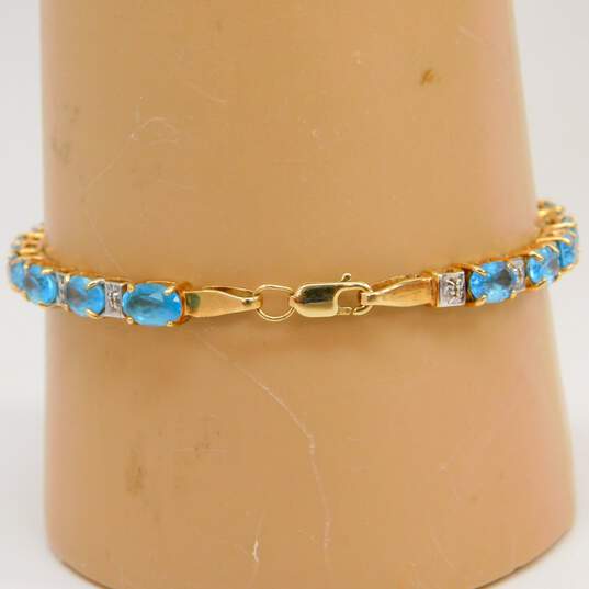 10K Yellow Gold Oval Blue Topaz Diamond Accent Tennis Bracelet 8.6g image number 3