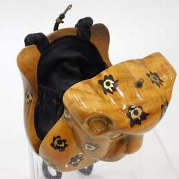 Timmy Woods Wood Carved Hand Painted Cheetah Leopard Handbag Crossbody Purse