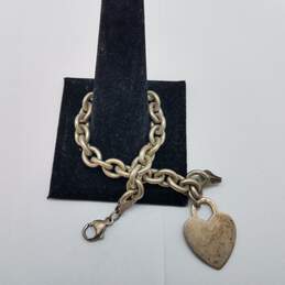 Sterling Silver Rolo Link Chain heart Charm 6 1/2 Bracelet 29.g alternative image