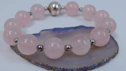 Milor 925 Rose Quartz Magnetic Clasp Necklace & Bracelet & Twisted Hoop Earrings 149.0g alternative image