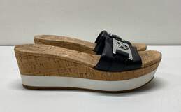 Michael Kors Warren Cork Black Wedge Slide Sandals Shoes Size 6.5 M
