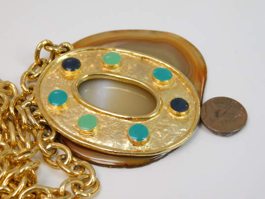 Vintage Maxine Denker Gold Tone & Blue Enamel Pendant Necklace 116.3g image number 3