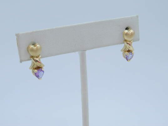 10k Yellow Gold Heart Cut Amethyst Post Back Earrings 1.4g image number 1