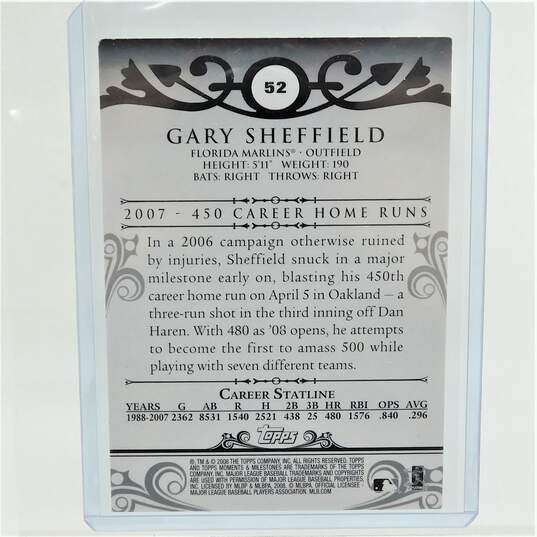 2008 Gary Sheffield Topps Moments & Milestones 010/150 Jersey Number 1/1 Florida Marlins image number 3