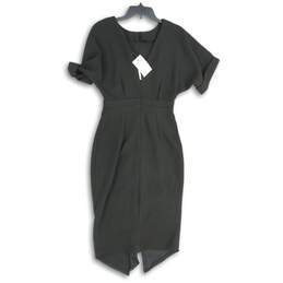 NWT Womens Black V-Neck Short Sleeve Back Slit Sheath Dress Size 8/4/36