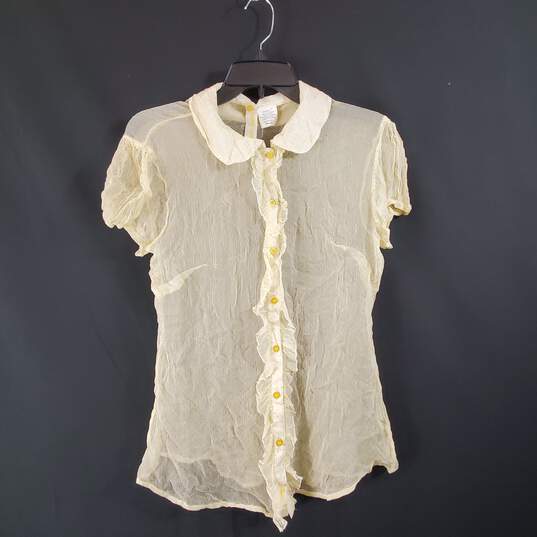 Guess Women Yellow Sheer Blouse Sz L NWT image number 1